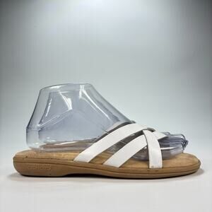 Cabin Creek White Brown Crisscross Strap Slides Sandals Casual Women’s Size 7M